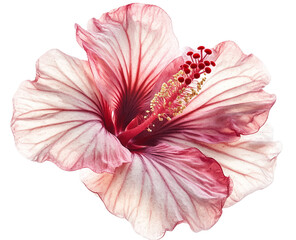 Watercolor painting of a pink hibiscus flower, isolated on transparent background, png file