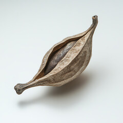 Dried seed pod with open structure, white isolate background.