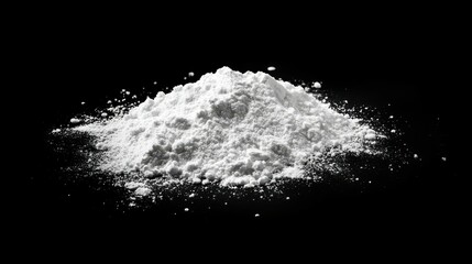 White powder scattered on black background, clipping path