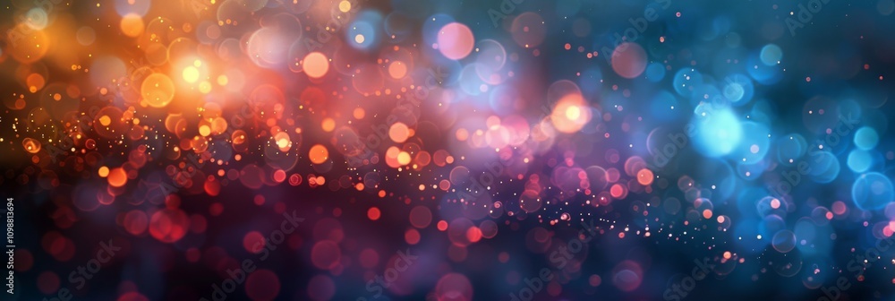 Poster multicolored bokeh lights float against a dark background. concept of vibrant and dreamy mood. for c