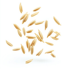 Obraz premium Scattered grains on a white isolated background for culinary use.