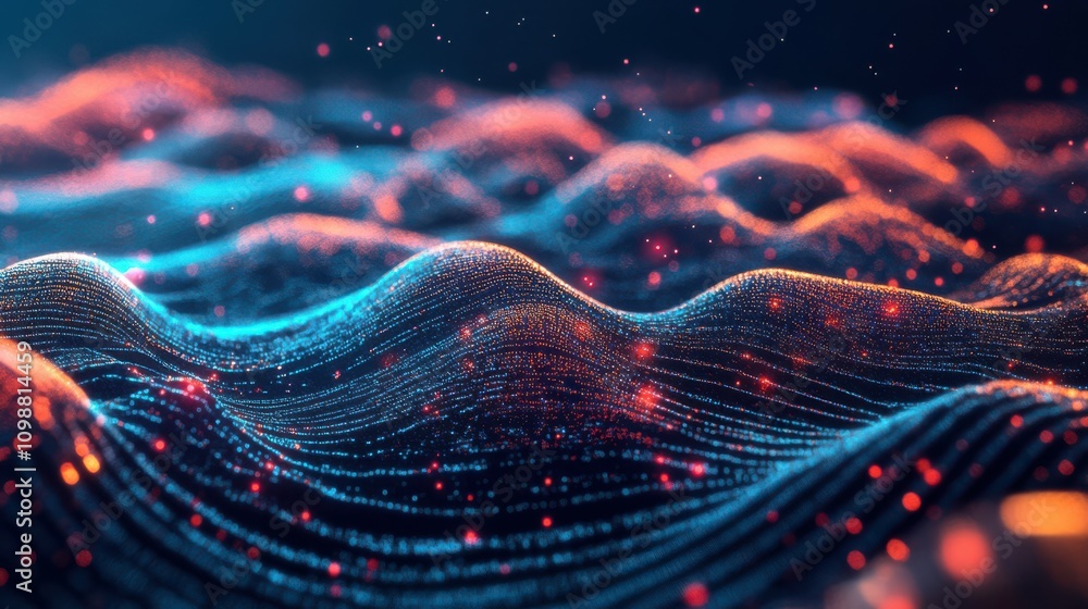 Poster the abstract digital landscape evokes futuristic and technological concepts with vibrant colors, glo