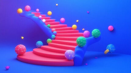 Fototapeta premium 3D Render of Glowing Staircase and Financial Vortex