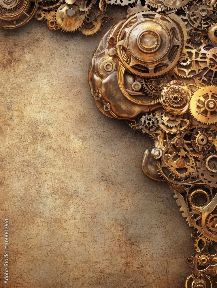 Poster creatively illustrating a brain made of intricate gears, this artwork emphasizes the connection betw