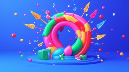Fototapeta premium 3D Render of Glowing Vortex and Cascading Arrows in Trade Hub