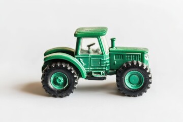 Obraz premium A tiny adorable green toy tractor on a white backdrop