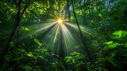 Obraz premium Exploring travel landscapes filled with vibrant flowers in nature's sunlit forest captured with wide-angle lens perspective