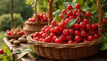  Baskets filled with fresh red rose hips