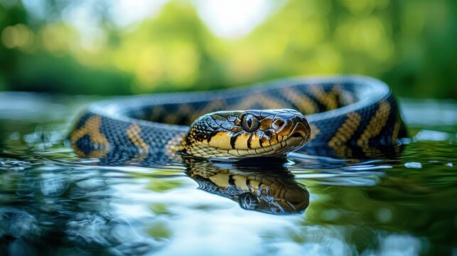Close-up encounter with a colorful snake in serene nature landscape captured with olympus omd e macro lens for travel enthusiasts