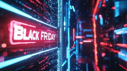 Black friday shopping extravaganza online digital promotions virtual environment futuristic viewpoint consumer savings concept