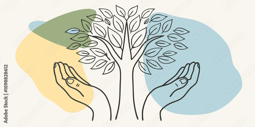 Poster tree of life one hand is raised high with fingers outstretched while the other rests at the base. vi
