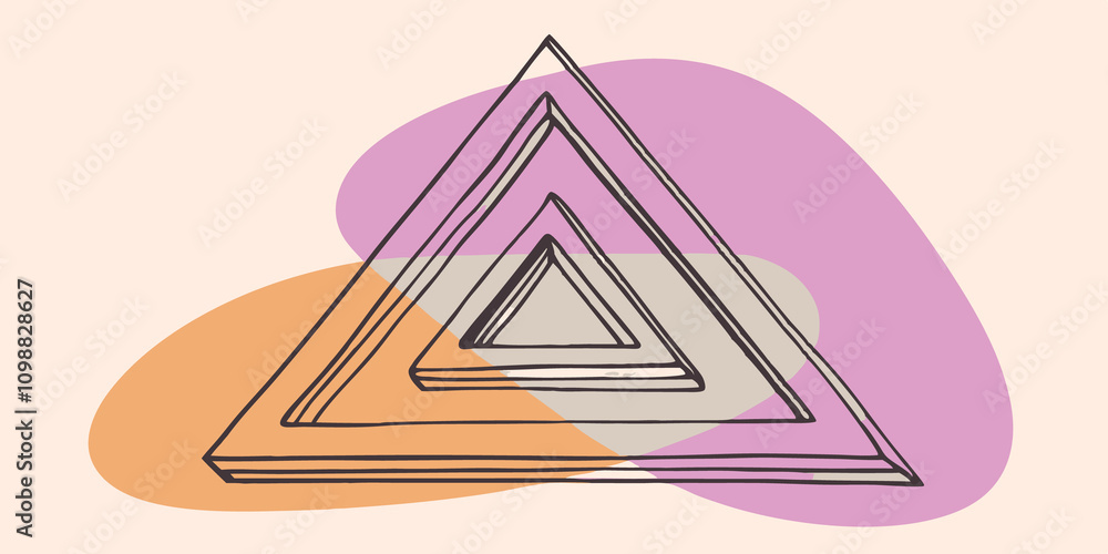 Poster Triangular Harmony A triangular medallion showcasing a series of concentric triangles each layer glowing softly in gradient shades of pink and orange creating a warm inviting glow