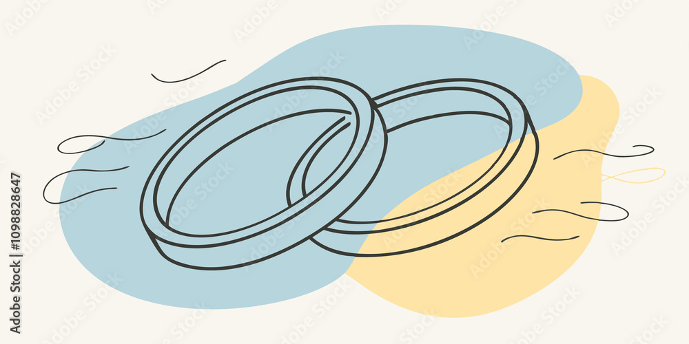 Poster Union Circle Two interlocking circles drift above a still pond emitting a gentle green light. Their harmonious movement on the water suggests unity and connection with subtle waves