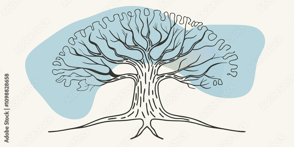 Poster Tree of Life The figure is shown as the trunk of a large ancient tree with branches reaching out towards the stars and leaves deeply rooted in the soil symbolizing nurturing