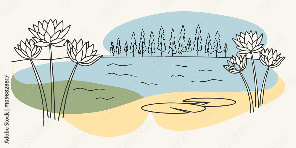 Poster whispering breeze a light breeze moves across a tranquil lake causing the lotus flowers to sway