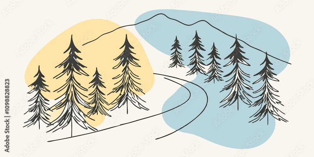 Aufkleber whispering pines tall dark evergreen trees line the path leading up the mountain their needles shimm
