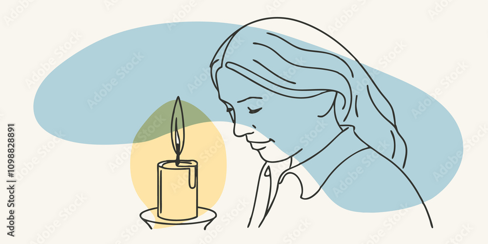 Poster whisper of light a person stands quietly looking downward at the candle they hold. the soft warm lig