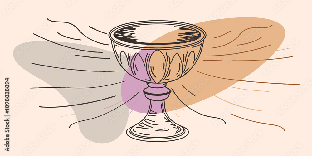 Poster Whispers of Light Depict a chalice surrounded by delicate wisps of light that curl and swirl around it like gentle breezes. The light rays are subtle with hues of soft pastel
