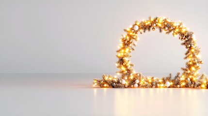 Obraz premium Modern holiday billboard with glowing Christmas lights, surrounded by wreaths, perfect for celebratory ads, hyper-detailed 3D design, isolated on white background