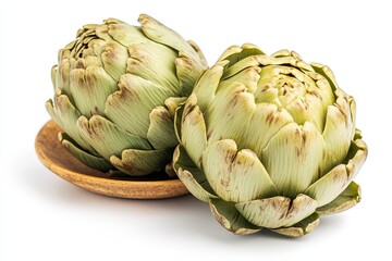 Obraz premium Edible buds of Cynara cardunculus var scolymus known as globe or French artichoke belonging to the Asteraceae family