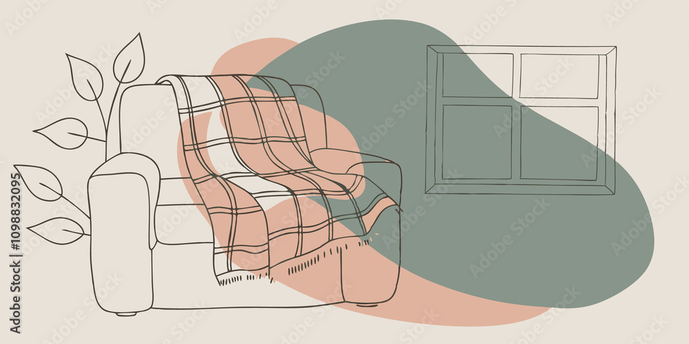 Poster a charming armchair p by the window is adorned with layered plaid blankets that flutter gently with 