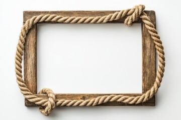 Framed brown rope in a rectangular form on a white backdrop