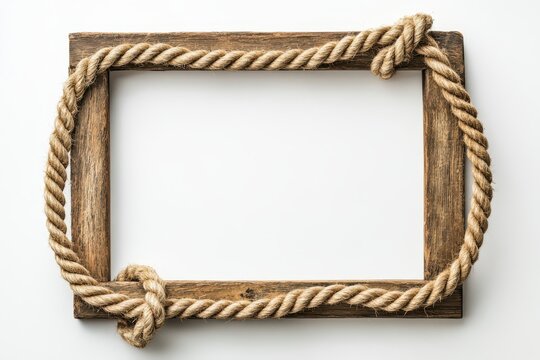Framed brown rope in a rectangular form on a white backdrop