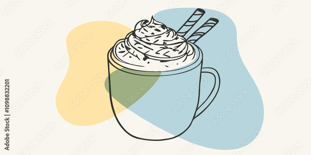 Poster a cheerful mug radiating warmth filled with decadent cocoa adorned with a luscious swirl of whipped 