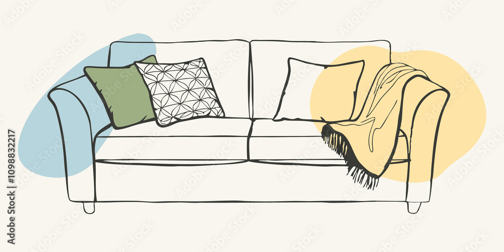 Poster a classic oversized sofa embellished with an array of decorative pillows each showcasing unique fabr