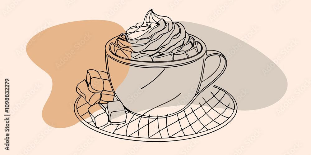 Aufkleber a comforting cup of steaming chocolate elixir elegantly finished with a generous heap of soft whippe