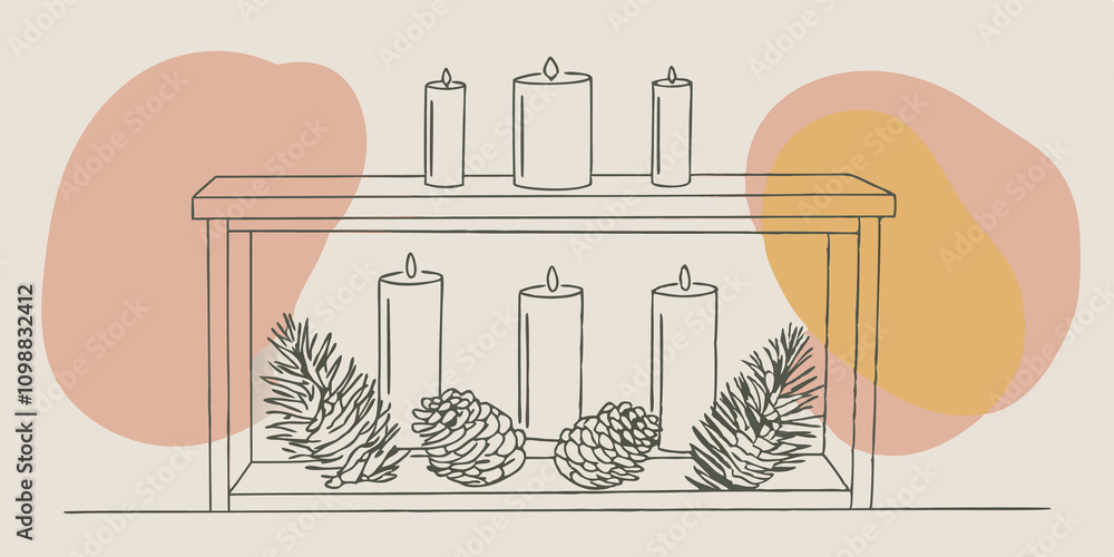 Poster a cozy sideboard displays an assortment of slender candles nestled within s of natural pine cones cr