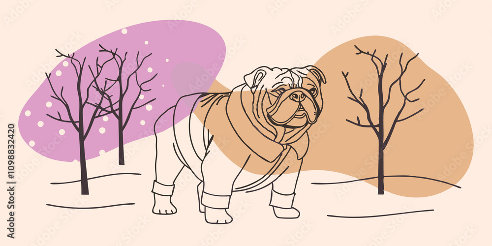 Poster a dapper bulldog struts confidently in a tailored winter coat its jowls flapping as it enjoys the cr