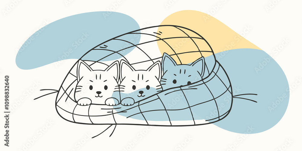 Poster a huddled group of kittens share a flannel blanket their tiny paws and ears peeking out creating a h