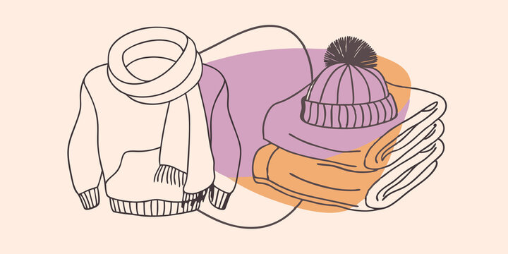Alluring layers create an inviting atmosphere as a thick sweater with pastel palette blends harmoniously with a tastefully knotted scarf and a beanie with a cozy fleece interior.