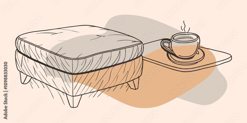 Poster an inviting footstool rests near a low table adorned with a steaming mug while the gentle glow enhan