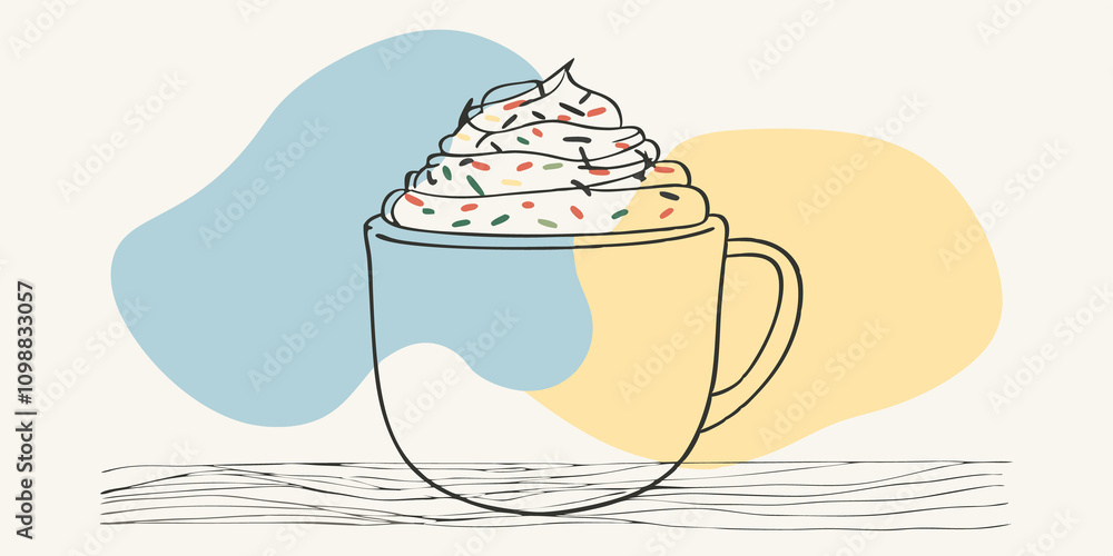 Poster An inviting mug overflowing with velvety cocoa topped with a generous swirl of silky whipped cream sprinkled with colorful confectionery confetti.