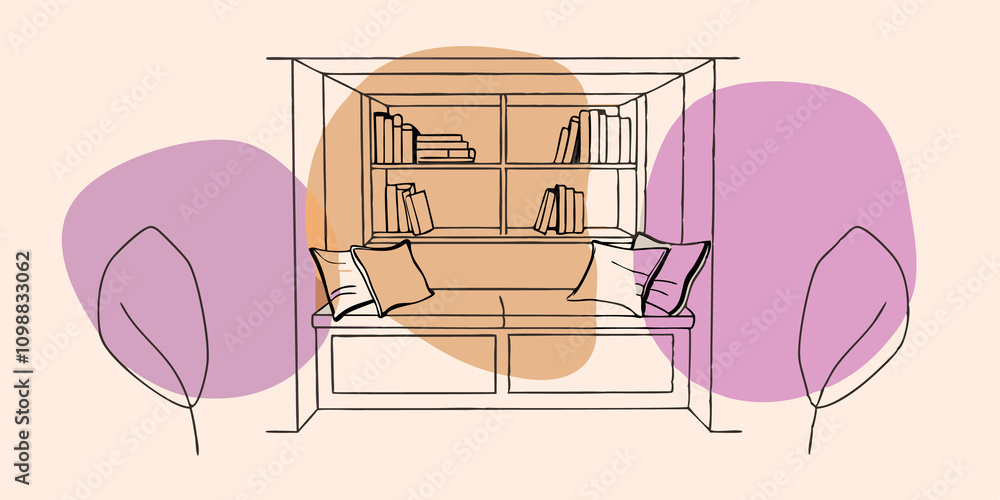 Poster an inviting reading nook centered around a simple yet elegant bookshelf highlights a curated selecti