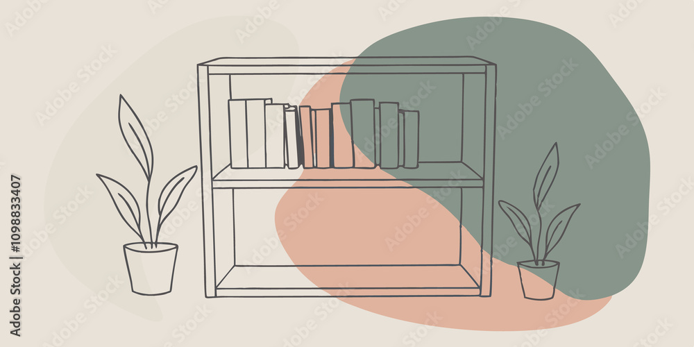 Poster a small bookshelf sits in the corner showcasing a curated selection of favorite reads and delicate p