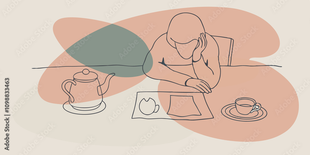 Poster a softly lit dining table set with a teapot where someone leans back savoring every note of a captiv