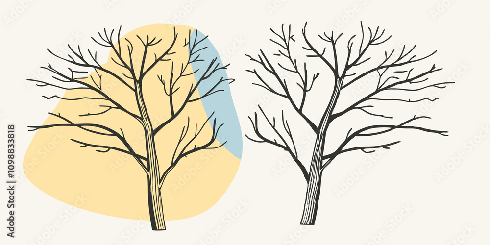 Poster bare branches twist upwards adorned sparingly with just a hint of golden paint for an artistic frees