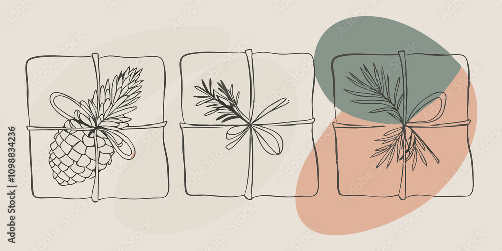 Poster decorative elements like pinecones and dried herbs are meticulously arranged atop each package addin