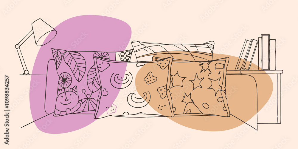 Poster decorative pillows adorned with whimsical patterns add personality to the setup making it feel cheer