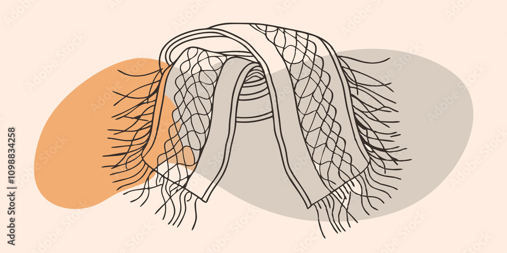 Poster delicate cables form a mesmerizing texture partially visible as the scarf extends towards the open a
