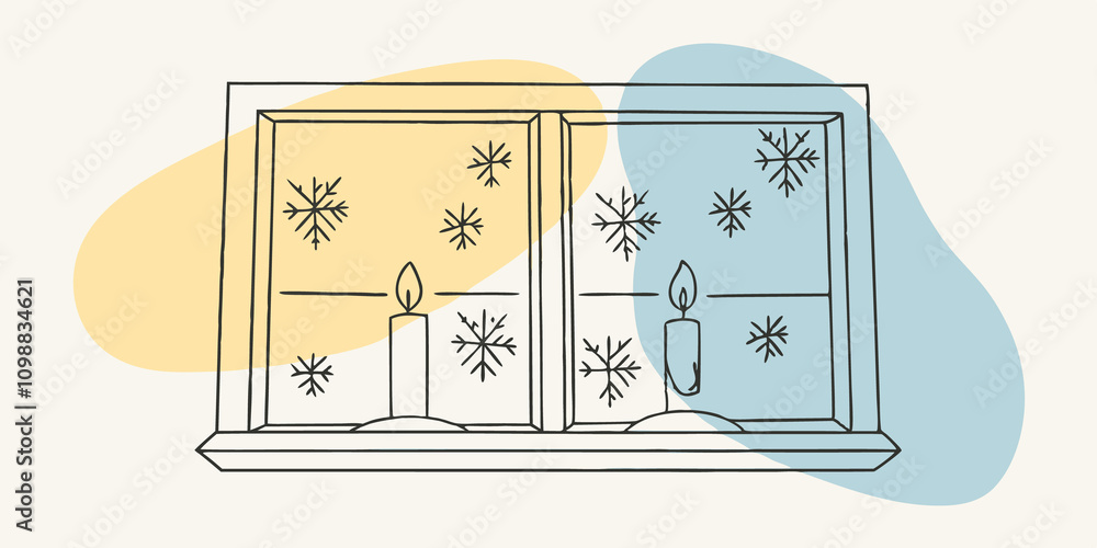 Poster frostkissed glass the window is adorned with intricate ice patterns softened by the inviting glow of