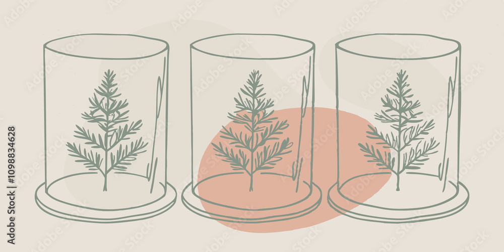 Poster frosted glass encases a vivid selection of evergreen species artfully arranged for a serene and invi
