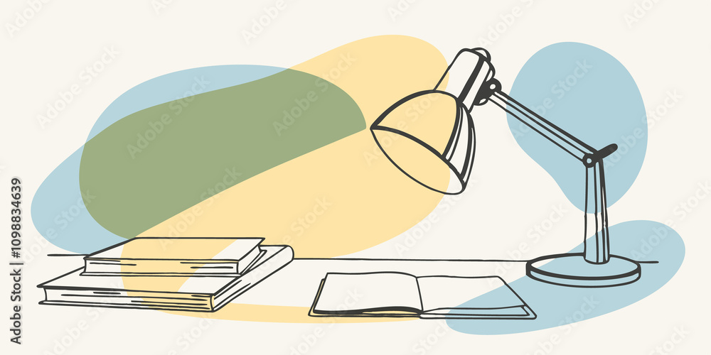Poster functional space a small lamp on the desk emits a warm glow providing perfect lighting for evening t