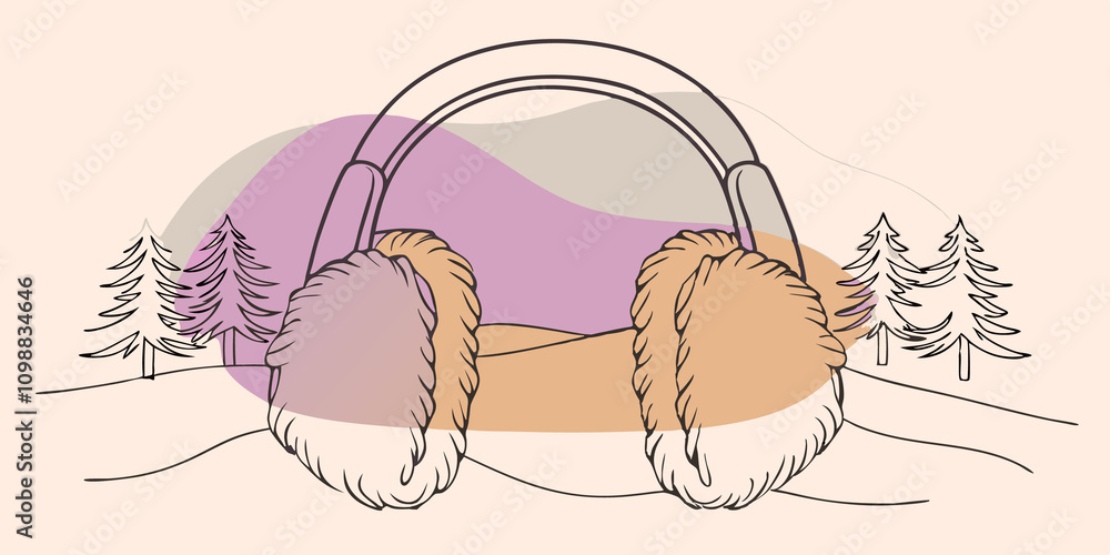 Poster furry earflaps frame the face adding warmth as rosy glow in stark contrast to the surrounding white 