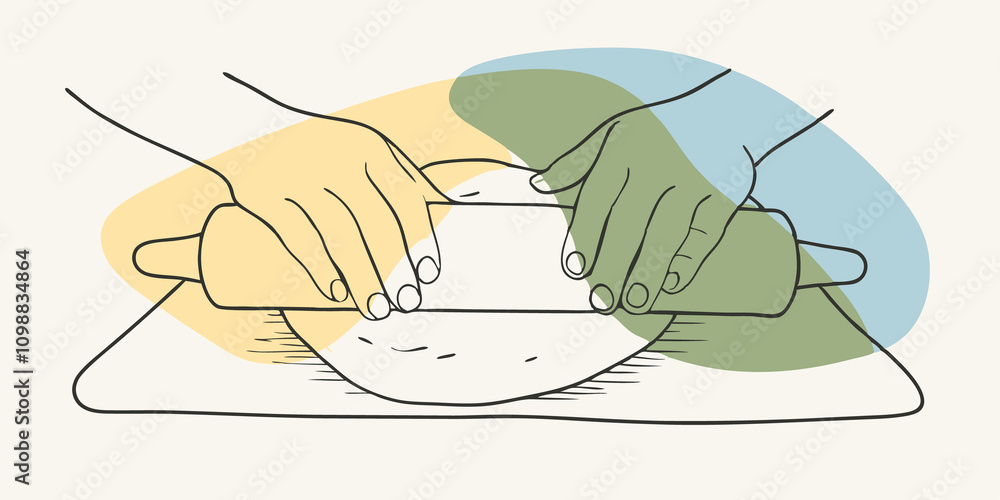 Poster Kneading the Dough Hands working vigorously pressing and folding the dough on a floured surface transforming it into a smooth ball.