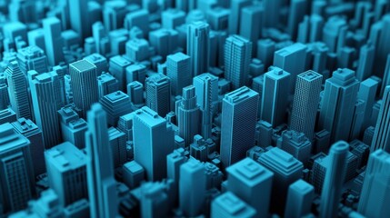 Futuristic cityscape with blue-toned skyscrapers, AI