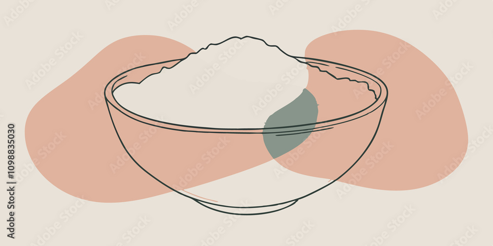 Poster mixing dry components a bowl filled with sifted flour combined with sugar and ground cardamom creati